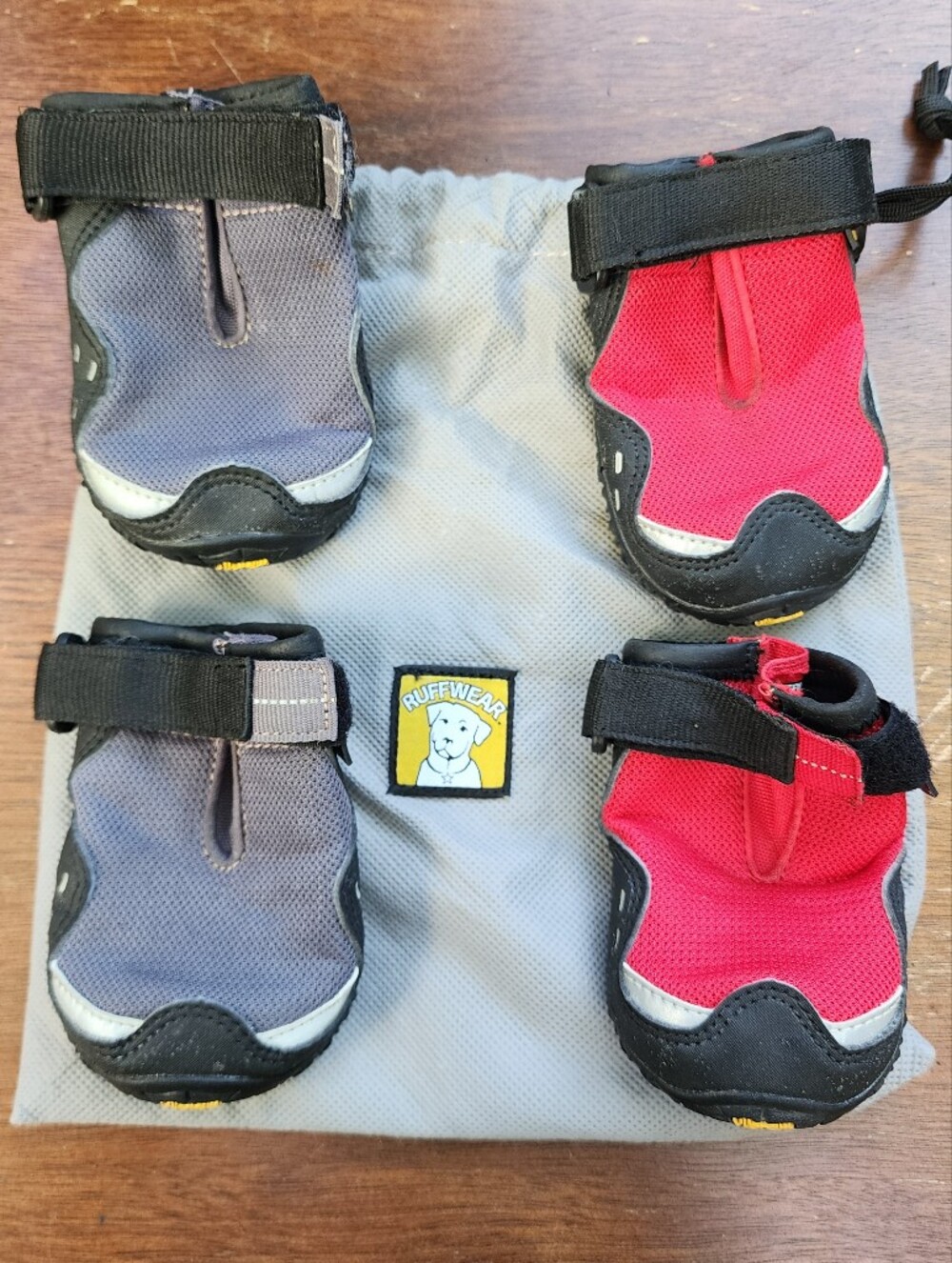 Vibram Grip Trex Dog Boots Set of 4 Mix Red Grey Paw Protection Ruffwear